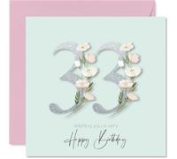 33rd Birthday Cards for Women - Fancy Floral Flowers - Happy Birthday Card for 33 Year Old Woman Neighbour Friend Auntie Wife, 145mm Bday Greeting Cards