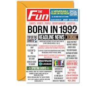 33rd Birthday Cards for Women Men - Born In 1992 Newspaper - Happy 33 Birthday Card for Sister Brother Friend Vintage Retro Back In 1992, A5 Bday Greeting Cards