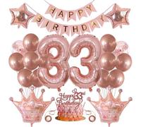 33rd Birthday Decorations for Women - Rose Gold Cake Topper, Balloons, Woman Decoration, Balloon Set