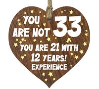 33rd Birthday Gift For Women Men Wooden Heart Plaque, Dark Wood Sign Keepsake, Happy Birthday Mum, Girlfriend, Dad, Husband, Wife, Boyfriend, Mum Gifts From Son, Auntie, Sister Birthday Present