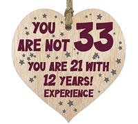 33rd Birthday Gift For Women Men Wooden Heart Plaque, Light Wood Sign Keepsake, Happy Birthday Mum, Girlfriend, Dad, Husband, Wife, Boyfriend, Mum Gifts From Son, Auntie, Sister Birthday Present