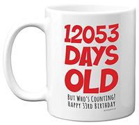 33rd Birthday Mug Gift for Men Women Him Her - 12053 Days Old - Funny Adult Thirty-Three Thirty-Third Happy Birthday Present for Brother Sister Son Daughter Cousin, 11oz Ceramic Dishwasher Safe Mugs