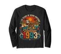 33rd Birthday Retro Sloth Tropical Vintage 1993 33 Years Old Long Sleeve T-Shirt
