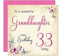33rd Granddaughter Birthday Card - Beautiful Butterfly Floral Granddaughter Birthday Card for 33 Year old thirty three, thirty third