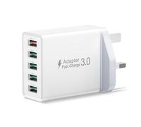 33W USB Plug Fast Charger, 5-Port Multi USB Plug Adapter UK with Quick Charge 3.0 Wall Charger, USB Charger Fast Charging Plug for iPhone 17 16 15 14 13 12 11 Pro Max X XR XS 8 7 6 6S SE, iPad,Samsung