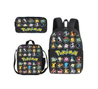 (34) 3PCS Pokemon Kids School Bag Lunch Bag Pencil Case
