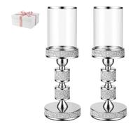 34.5 cm Tall Pillar Candle Holder with Glass Wind Proof, Hurricane Holders