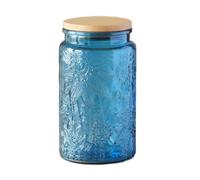 34 FL OZ Blue Vintage Glass Canister, Decorative Mason Jar for Home Kitchen Storage Coffee Tea Sugar Biscuit Candy Jar with Lid (Blue, 1Pack)