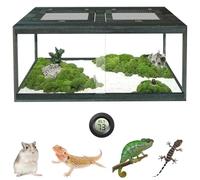 34 Gallon Wooden Reptile Terrarium Tanks, 33" x 17" x 16" Front Opening Tank with Lockable Doors for Snakes, Lizards and Leopard Geckos, Gray