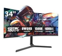34 Inch Curved Monitor with Speaker, 180Hz UWQHD 3440x1440 Ultrawide Curved Gaming Monitor Split Screen, 4000：1 Contrast, sRGB 126%, FreeSync & G-SYNC, HDMI, DisplayPort, VESA, Height/Tilt/Swivel