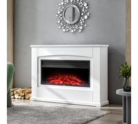 34 Inch Electric Fire Suite Fireplace with White Wooden Surround Set