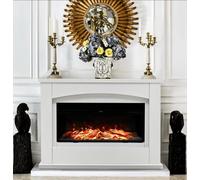 34 Inch Intelligent Built-in Electric Fireplace, with Display Flame Effect, White Wooden Surround Frame, Iron Black Fireplace Core, Flame Fireplace Core, Adjustable Temperature & Remote Control