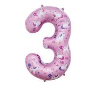 34-Inch Pink Unicorn Number 3 Foil Balloon