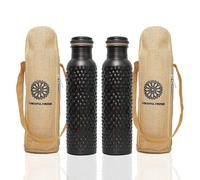 34 Oz Pure Copper Bottle With Ayurvedic Benefits Copper Water Bottle With Carry Bag For Drinking, Leak Proof Lid Large Handcrafted Copper Vessel For Travel Gym Office Hiking Outdoor Yoga - Set of 2