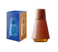 34 oz Vintage Bedside Water Carafe and Glass Set, Classic Striped Glass Carafe with Tumbler, Clear Glass Juice Water Jug for Bedroom (Amber)