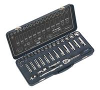 34 PACK Socket Set 3/8" Metric Square Drive - 6 Point LOCK-ON Rounded Heads Loops Multi One Size
