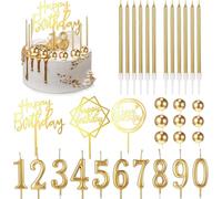 34 Pcs Happy Birthday Cake Toppers Decorations Birthday Candles DIY Cake Decor for Men Women Wedding Anniversary(Gold)