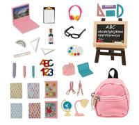 34 PCS Mini School Supplies Miniature Doll School Supplies Dollhouse Mini School Set Doll Miniature Book Backpack Blackboard Clipboard Rulers Crayon Playset Doll House School Accessories