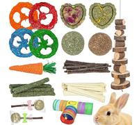 34 PCS Rabbit Toys Set for Teeth Care and Exercise, Rabbit Toys Guinea Pig, Various Chew Toys Boredom Breakers Collapsible Tunnel, for Rabbits, Hamsters, Guinea Pigs, Chinchillas & Gerbils