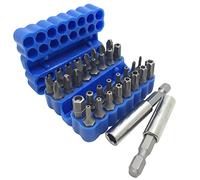 34 Pcs Screwdriver Bit Set with Magnetic Extension Bit Holder, FineGood Security Anti-Tamper SAE Metric Hex Tri-Wing Torq Spanner Star Bit - Blue
