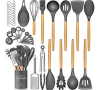 34 PCS Silicone Kitchen Cooking Utensils Set, Heat-Resistant Utensil Set with Premium Stainless Handles for Cooking and Baking, Non-Stick Spatula Kitchen Gadgets Cookware Set (Grey)