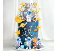 34 PCS Space Cake Toppers Outer Astronaut Figurines Planet Satellite Balls and Stars for Space Theme Birthday Supplies (Planet)