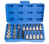 34-Piece Torx Socket and Bit Set with 1/4" and 3/8" Drive E4-E20, Security Star Socket T10-T60 - Female E Tamper-Proof Steel