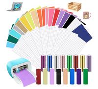 34 Sheets 12" x 5.5" Smart Vinyl Permanent for Cricut Joy with 8 Plotter Transfer Film Set, Glitter Chrome Gloss Self-Adhesive Plotter Film for DIY, Phone Cases, Laptops, Mugs, Cars