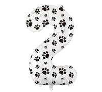 34" White Number 2 Foil Birthday Party Balloon With Paw Print