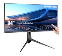 34" WQHD 3440×1440P Touchscreen Monitor 350cd/m², 3000:1 Contrast, Narrow Bezel Large Computer Touch Display 100Hz, USB-C, USB-B, USB-A, DP, HDMI, Height/Swivel/Tilt Adjustable PC Touch Screen, Black