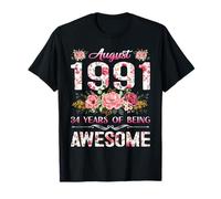 34 Year Old Floral August 1991 34th Birthday Women Apparel T-Shirt