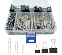 340 PCS Paper Clips and Binder Clips Assorted Sizes, Large Medium Small Silver Paperclips&Black Binder Clip Set for Home&School&Office Document Organizing,Supplies Desk Essentials in Container