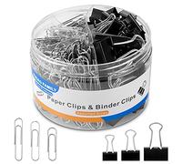 340 PCS Paper Clips Binder Clips, Silver Paper Clips Assorted Sizes 28mm 33mm 50mm, Foldback Clips Assorted Sizes 15mm 19mm 25mm, Black Bulldog Clips Assorted Sizes