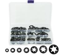 340 Pcs Starlock Washers, Internal Tooth Lock Washer, Quick Speed Locking Manganese Steel Washer, Push On Locking Clips Fasteners Fixed Lock Assortment Washers Kit - M3/M4/M5/M6/M8/M10/M12 (Black)