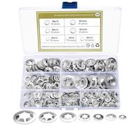 340 Pcs Starlock Washers, Internal Tooth Quick Speed Locking Washer, Push On Speed Clips Fasteners Starlock Washers Assortment Kit - Stainless steel, silver, M3/M4/M5/M6/M8/M10/M12