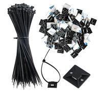 340 Pcs Sticky Cable Tie Pads Set | 170 Pcs Zip Tie Adhesive Mounts,19 x 19 mm | 170 Pcs Cable Tie,200 x 2.5 mm | Black,Cable Clip,Wire Management Clips,Wall Ties Fixing Mount,Wire Holders for Cables