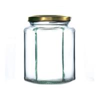 340g (280ml) Hexagonal Glass Jam Jars - Marmalade, Honey hex Jar (Gold Lid, Pack of 100)