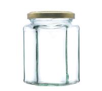 340g (280ml) Hexagonal Glass Jam Jars - Marmalade, Honey hex Jar (Gold Lid, Pack of 200)