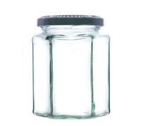 340g (280ml) Hexagonal Glass Jam Jars - Marmalade, Honey hex Jar (Green Lid, Pack of 24)