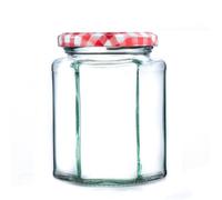 340g (280ml) Hexagonal Glass Jam Jars - Marmalade, Honey hex Jar (Red Gingham Lid, Pack of 100)