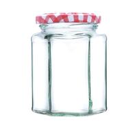 340g (280ml) Hexagonal Glass Jam Jars - Marmalade, Honey hex Jar (Red Gingham Lid, Pack of 36)