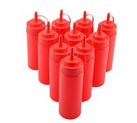340ml 10pcs / Set Plastic Condiment Dispenser Condiment Squeeze Bottle for Sauce Oil Cream Vineger Oil Ketchup Griddle(red)