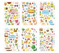 344pcs Hello Summer Stickers for Kids, 12 Sheets Happy Cartoon Vacation Stickers Decals Pool, Pineapple, Sun Colorful Beach Sticker for Hawaii Party Favors, Holiday, Scrapbooking, Journal, Craft