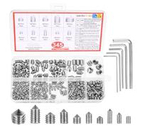 345 Pcs Grub Screws Assorted, Metric Grub Screws for Door Handles, M3 M4 M5 M6 M8 Stainless Steel Cup Point Hex Head Socket Screw Set for Door Handle Knobs & Faucets, with Wrenches
