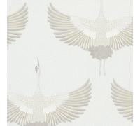 Non-Woven Wallpaper Crane Textile Look White Beige Metallic 34529 (6,33£/1qm)