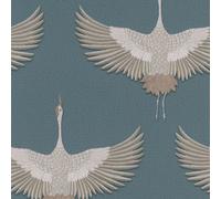 Non-Woven Wallpaper Crane Textile Look Blue Copper Metallic 34531 (4,87£/1qm)