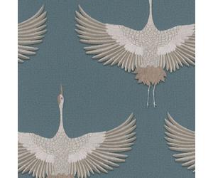 34531 - Kumano Stork Blue Beige Galerie Wallpaper