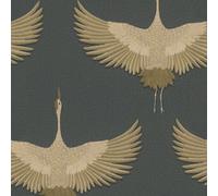 Non-Woven Wallpaper Crane Textile Look Black Gold Metallic 34532 (4,87£/1qm)