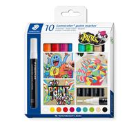 Staedtler Paint Markers 349 C10 Lumocolor Acrylic – 2.4mm Line Width – Assorted Colours Pack of 10