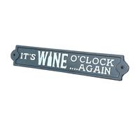 34cm x 6cm 'It's Wine O'Clock... Again' Sign Metal Cast Iron Funny Wall Plaque Vintage Man Cave Bar Gift Humorous Garden